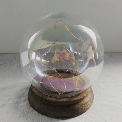 glass home decor of transparent pearly glass ball dome with nature wooden  base