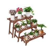 Wooden garden flower plant 3-tier step style pot display shelf rack