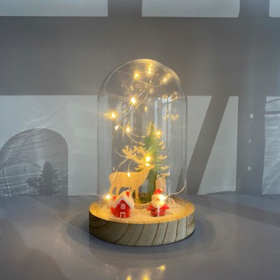 glass home decor of transparent glass light dome with nature wooden  base for Christmas