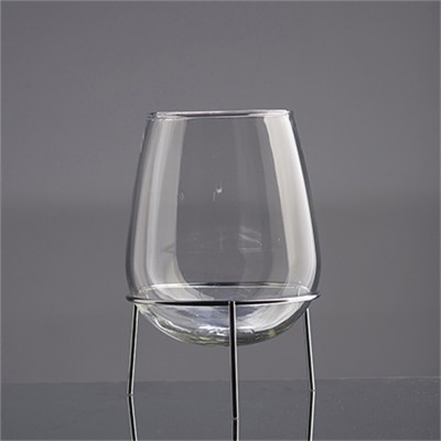 oval glass vase with silver metal stand