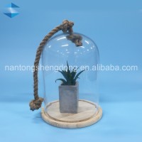 large glass dome cover wooden base flower pot with handle