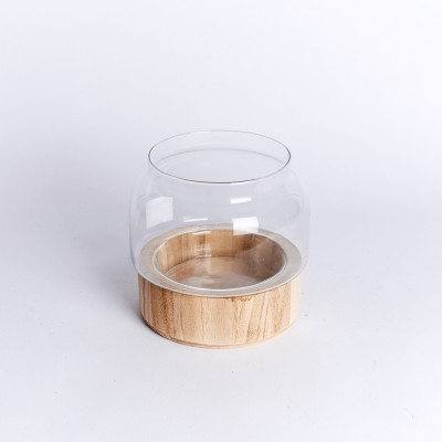 clear glass indoor wooden planters garden with thick wood base