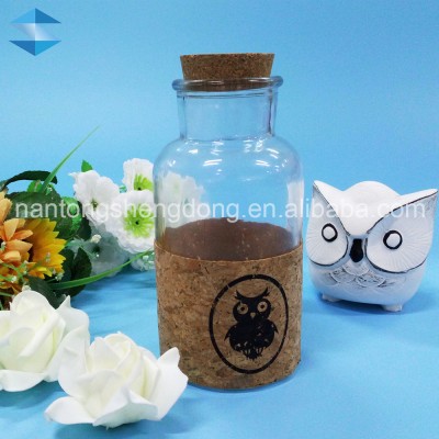 black owl print honey glass storage jar with cork lid