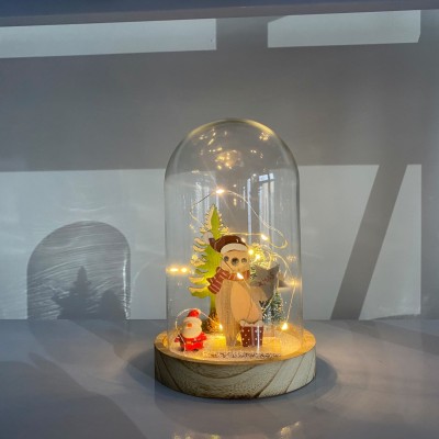 glass home decor of transparent glass light dome with nature wooden  base for Christmas